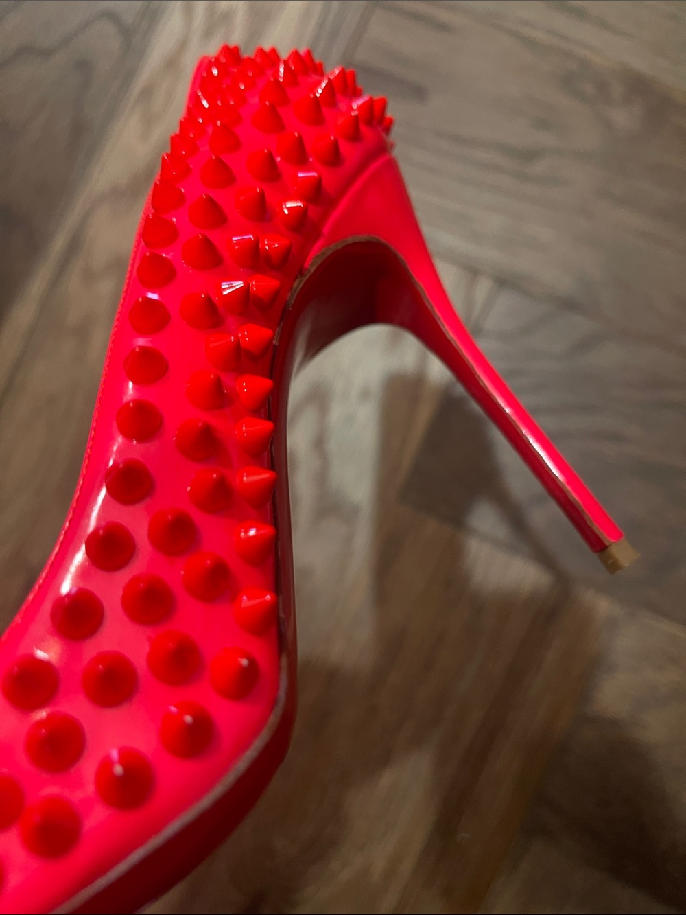Christian Louboutin Vibrant Red Orange Spiked Heels - Picture 10 of 10